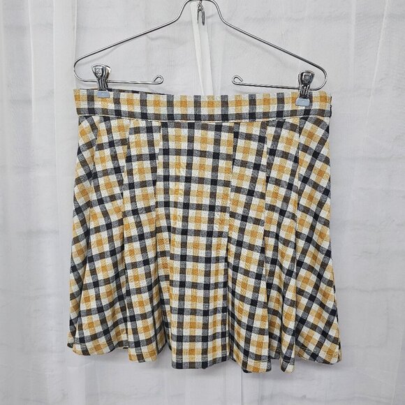 Free People Mustard Black Plaid Pleated Mini Skirt Punk Preppy 12 - Picture 1 of 13